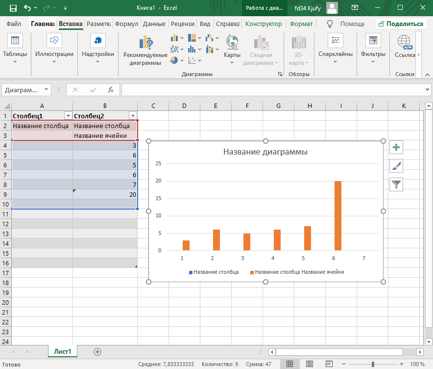 Вставка диаграммы по таблице в Microsoft Excel