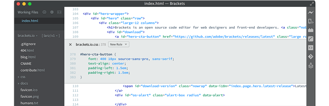 HTML-компилятор Brackets