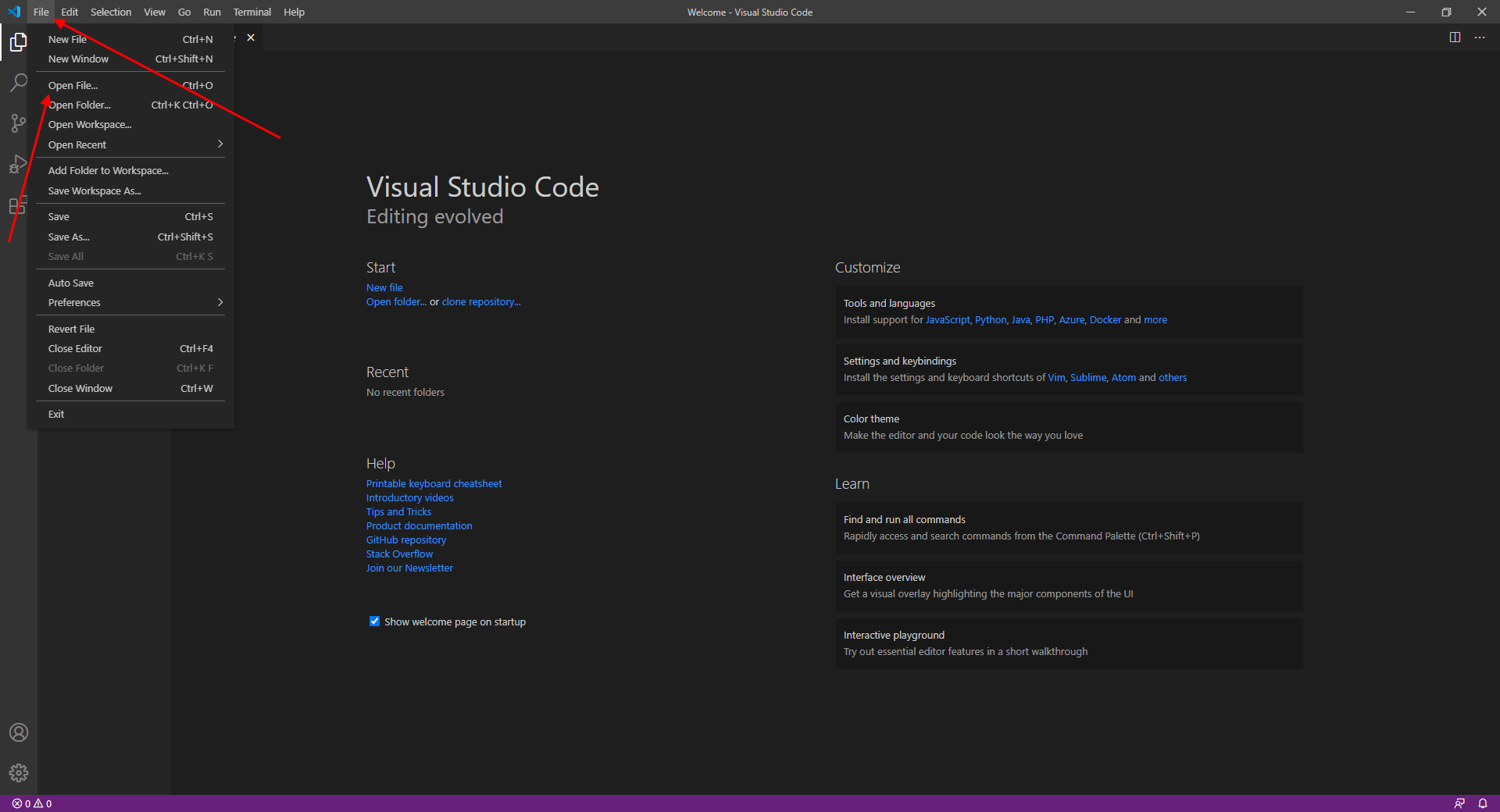 Как открыть файл в Visual Studio Code