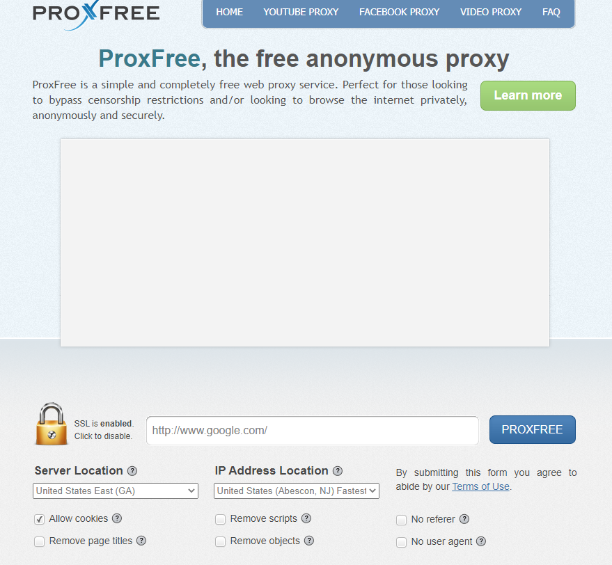 Сайт прокси-сервера ProxFree