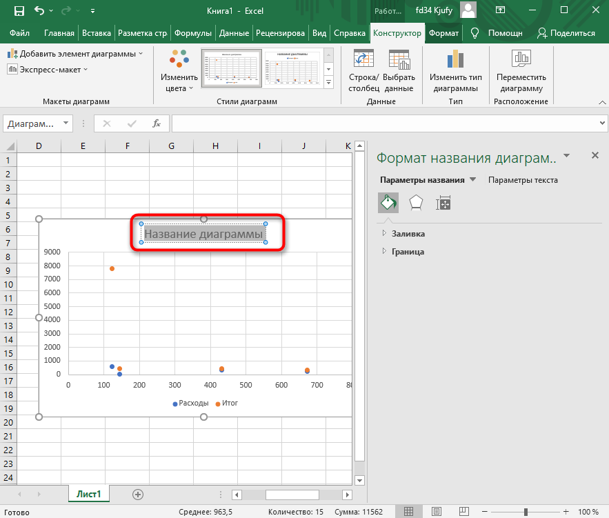 Изменение названия для построения диаграммы по таблице в Excel