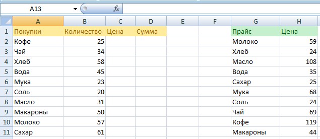 Таблица Excel