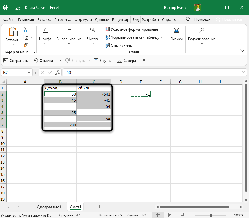 Проверка результата вставки для изменения знаков чисел в Microsoft Excel