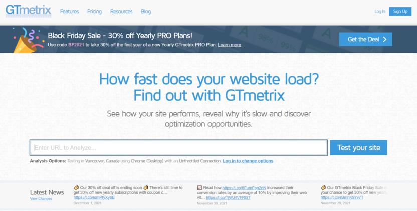 GTmetrix сервис для проверки скорости загрузки сайта