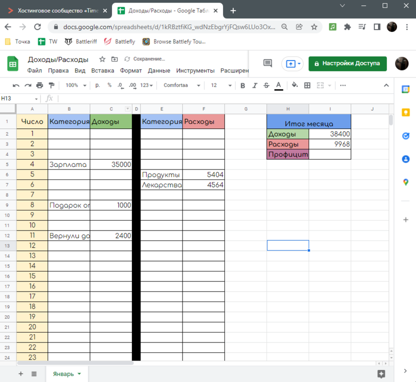 Модернизация таблицы для ведения учета доходов и расходов в Google Таблицах