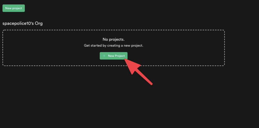Кнопка создания нового проекта в Supabase