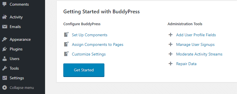 Настройки плагина BuddyPress WordPress