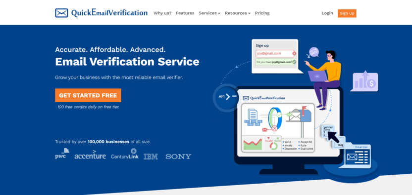 Service for checking the validity of the email database QuickEmailVerification
