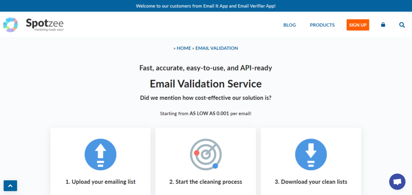 Spotzee Email Verifier is a service for checking the validity of the email database