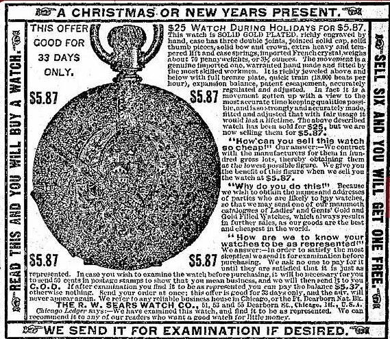 Реклама R.W. Sears Watch Company, 1888 год