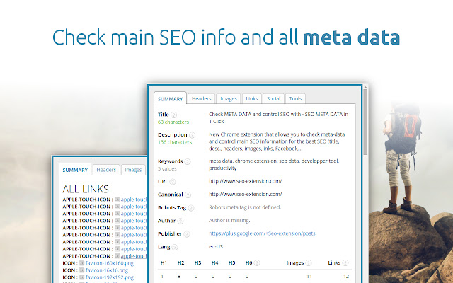 Browser extension for SEO analysis Seo Meta in 1 Click