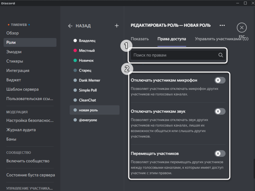 Setting up additional permissions to create an admin role on the Discord server