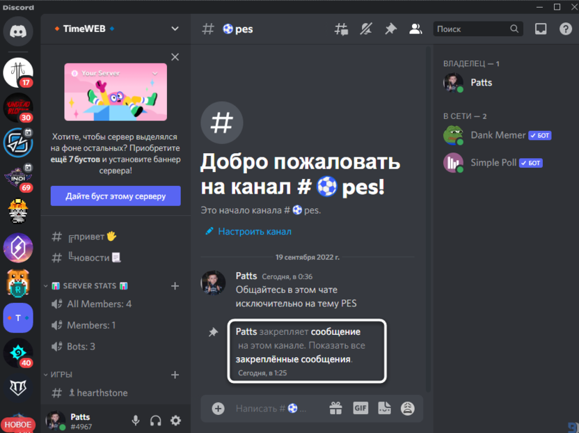 View a message to pin a message in Discord