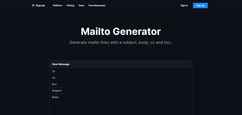Сервис для генерации mailto ссылки Parcel