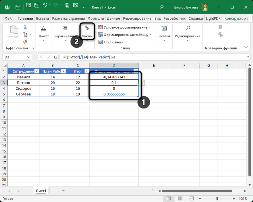 Перевод формата ячейки для создания диаграммы выполнения плана в Microsoft Excel