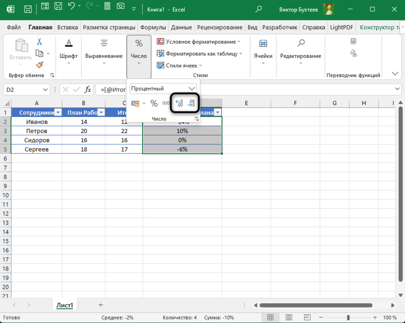 Добавление знаков после запятой в столбце для создания диаграммы выполнения плана в Microsoft Excel