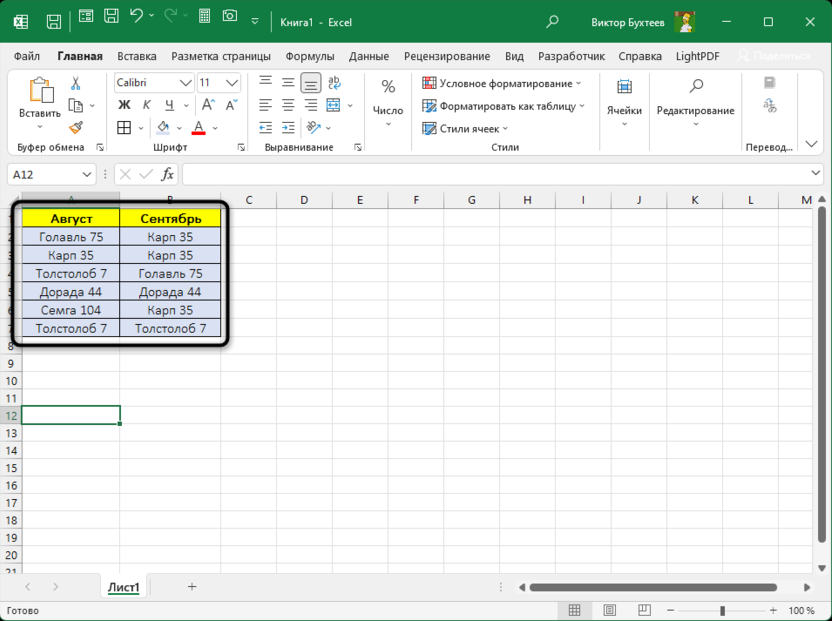 Выделение значений для сравнения столбцов в Excel на совпадения в строках