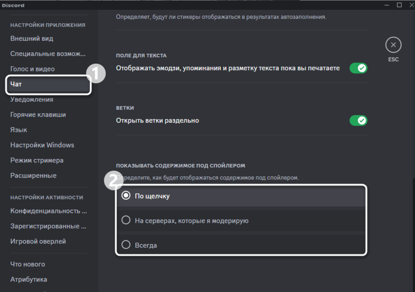 Включение функции открытия спойлеров в Discord