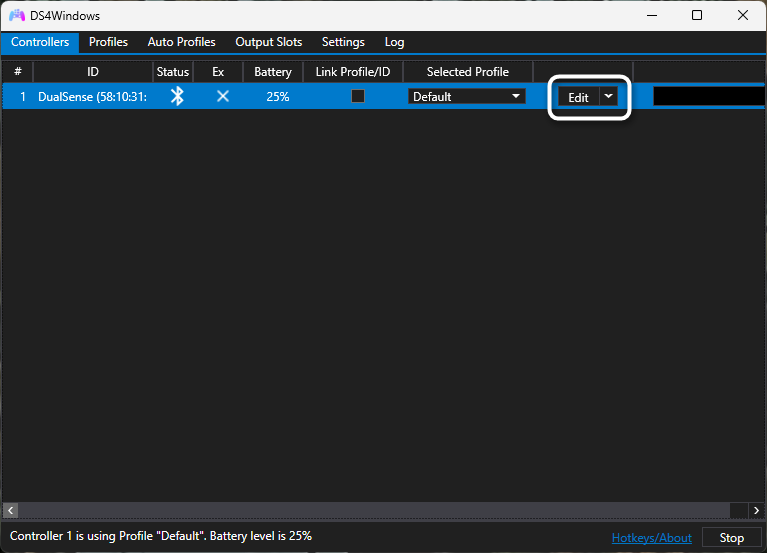 Переход к настройкам DS4Windows для подключения DualSense