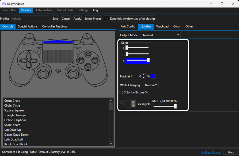 Настройка подсветки в DS4Windows для подключения DualSense