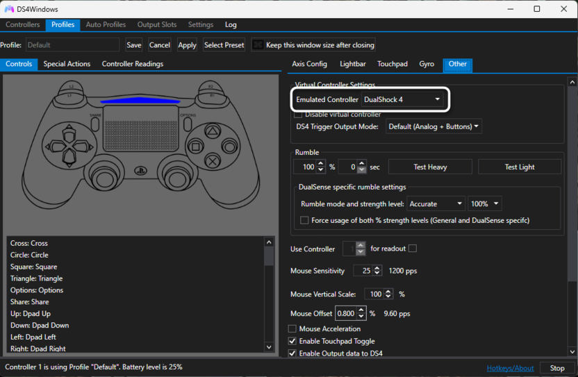 Настройка эмуляции геймпада в DS4Windows для подключения DualSense