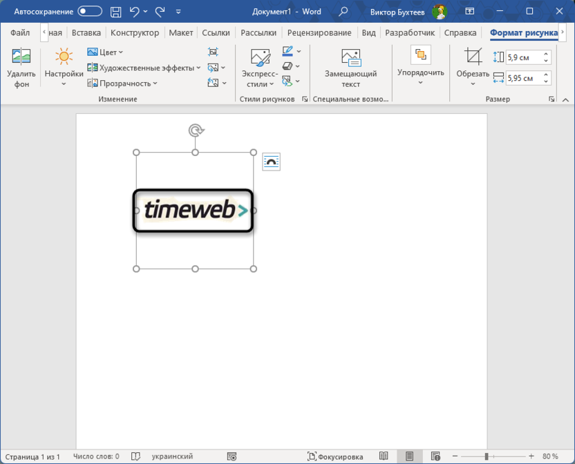 Результат удаления фона для обрезки изображения в Microsoft Word