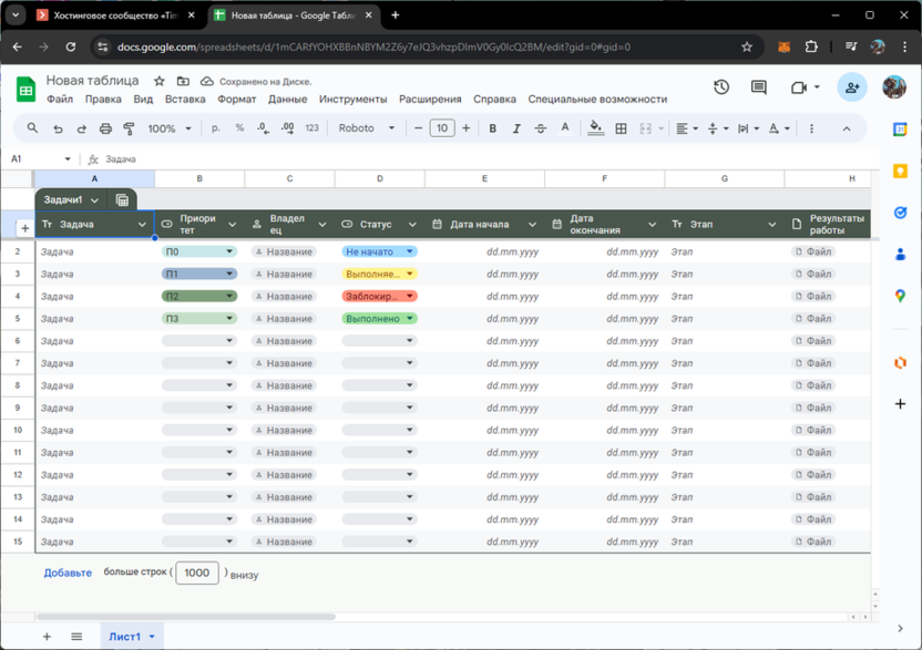 Шаблон таблицы для ведения задач в Google Таблицах
