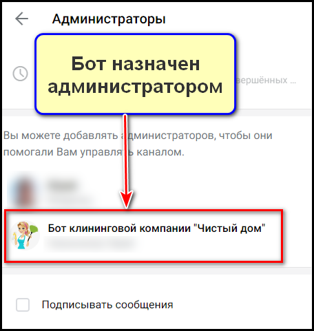 Добавление бота в администраторы на канале: шаг 9