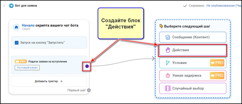 Настройка бота, который имеет принимать заявки: шаг 4