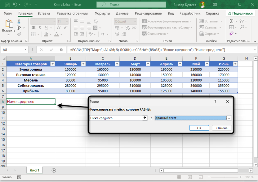 Настройка условного форматирования при работе с функцией ГПР в Microsoft Excel