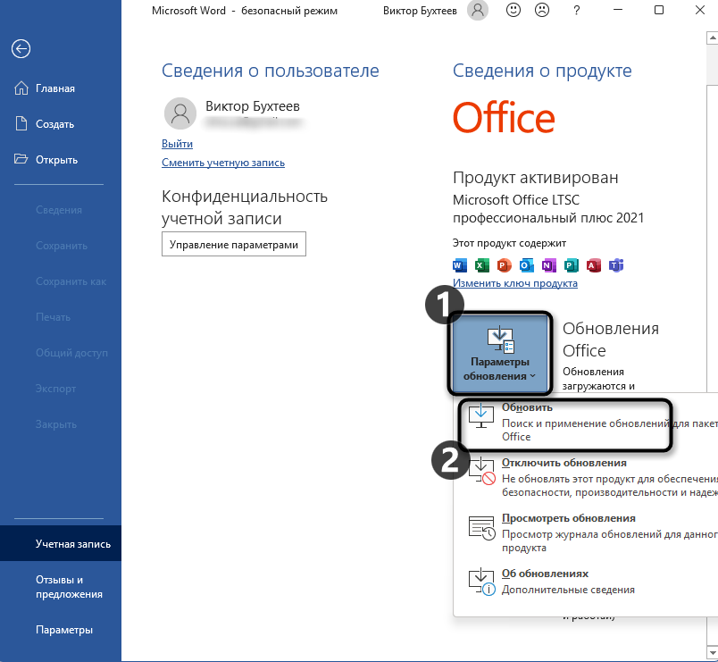 Запук проверки обновлений для решения проблемы с зависанием Microsoft Word