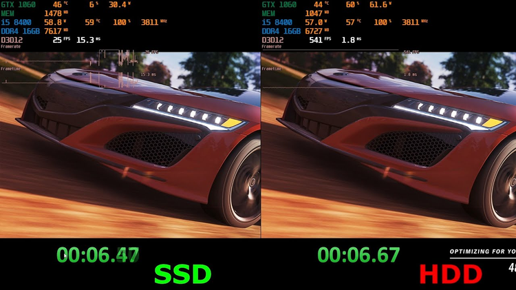 Показатели в Forza Horizon 5 при сравнении SSD и HDD в играх