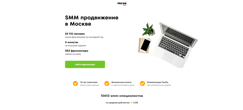 Страница заказа SMM-продвижения на сайте Freelance.ru