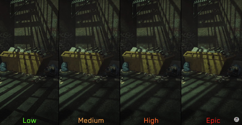 Проверка разного качества теней при настройке графики в RoboCop Rogue City