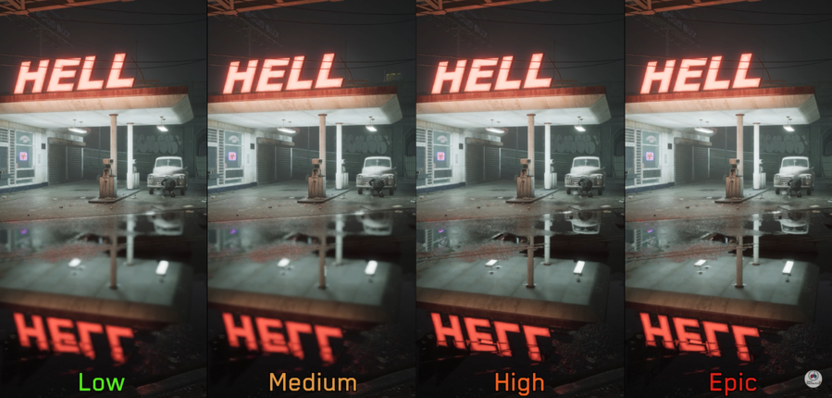 Сравнение качества эффектов при настройке графики в RoboCop Rogue City