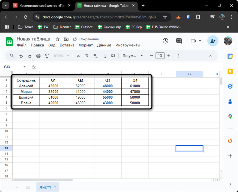 Таблица с примерами для преобразования массивов в Google Таблицах