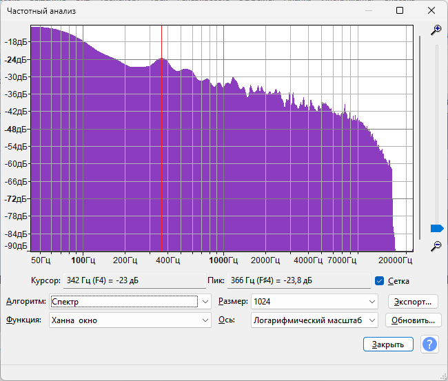 Просмотр частотного анализатора для удаления фонового шума в Audacity