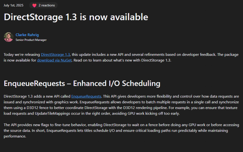 Обновленные версии технологии DirectStorage