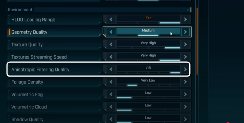 Выбор анизатропной фильтрации при настройке графики для Borderlands 4