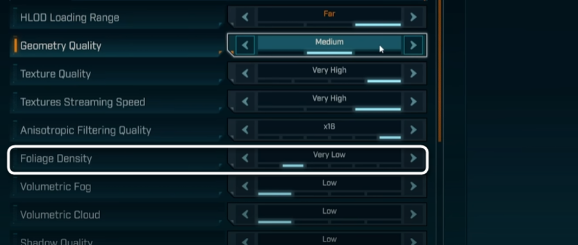 Регулировка плотности растительности при настройке графики для Borderlands 4