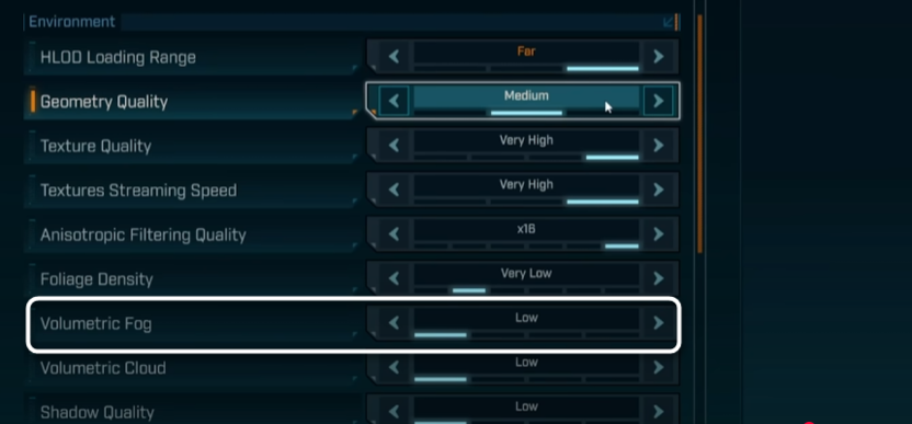 Изменение качества объемного тумана при настройке графики для Borderlands 4