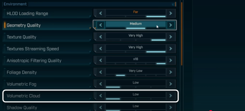 Выбор качества объемных облаков при настройке графики для Borderlands 4