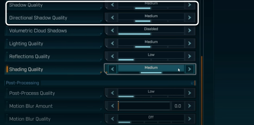 Настройка теней при настройке графики для Borderlands 4