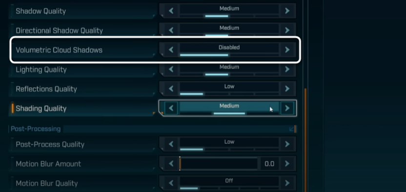 Регулировка теней от объемных облаков при настройке графики для Borderlands 4