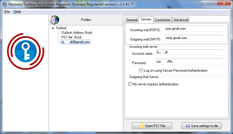 Recovery Toolbox for Outlook Password - взлом паролей