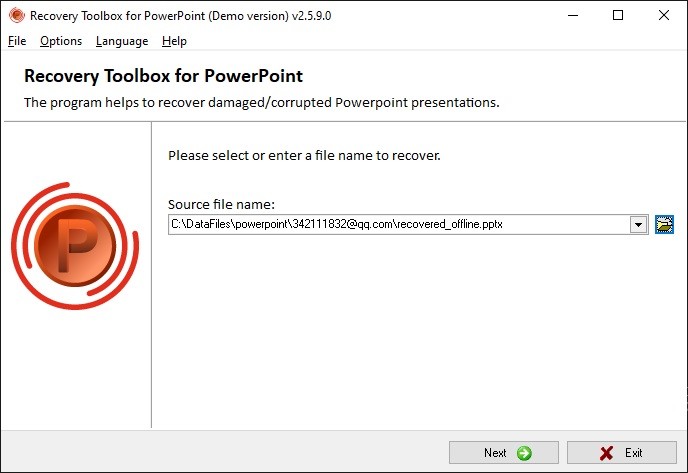 Recovery Toolbox for PowerPoint - вобор поврежденной презентации