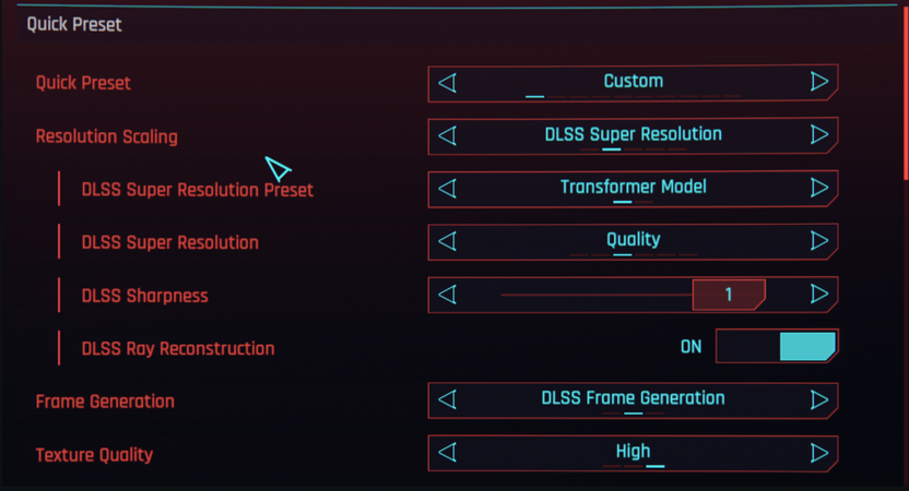 Включение генерации кадров через настройки Киберпанка