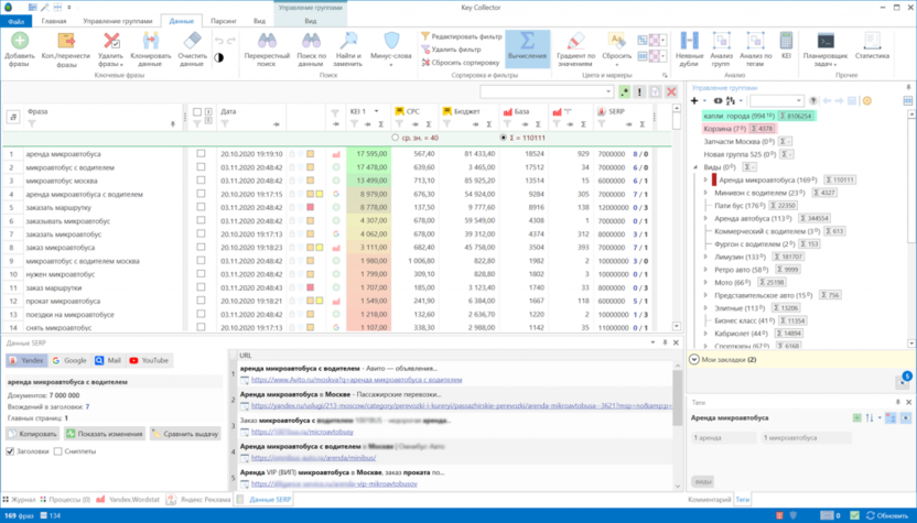 Интерфейс программы Key Collector