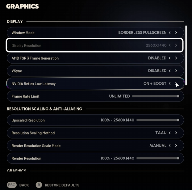Установка разрешения экрана при настройке графики в игре ARC Raiders