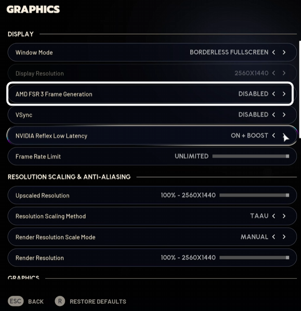 Включение или отключение генерации кадров при настройке графики в игре ARC Raiders